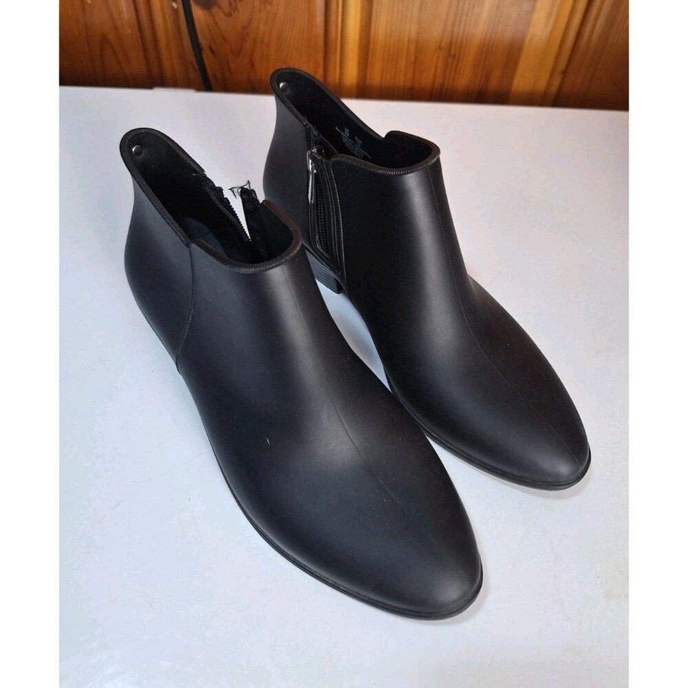 Sam Edelman Womens Petty Rain Boot Size 9 Black Rubber Zip Bootie Block Heel